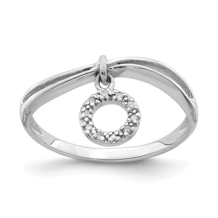 Goldia Rings Sterling Silver Rhodium Plated Diamond Circle Dangle Ring