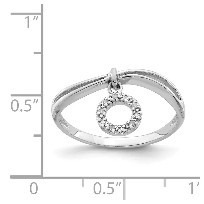 Goldia Rings Sterling Silver Rhodium Plated Diamond Circle Dangle Ring