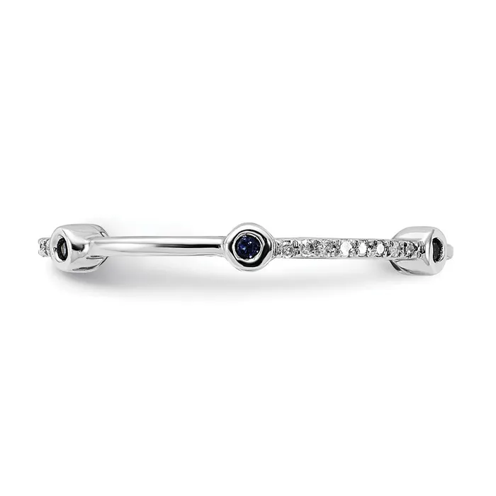Goldia Rings Sterling Silver Stack Expressions Polished Created Sapphire u0026 Diamond Ring