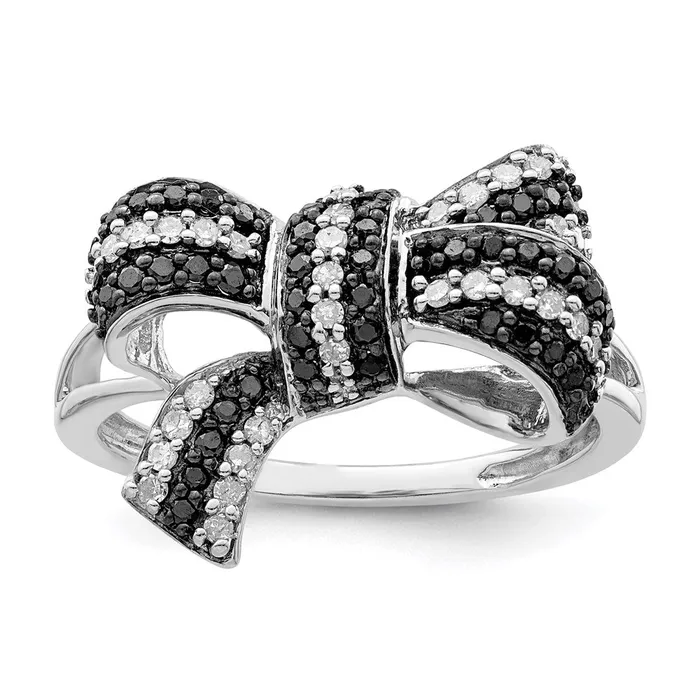 Goldia Rings White Night Sterling Silver Rhodiumplated Black and White Diamond Bow Ring Goldia Rings White Night Sterling Silver Rhodiumplated Black and White Diamond Bow Ring