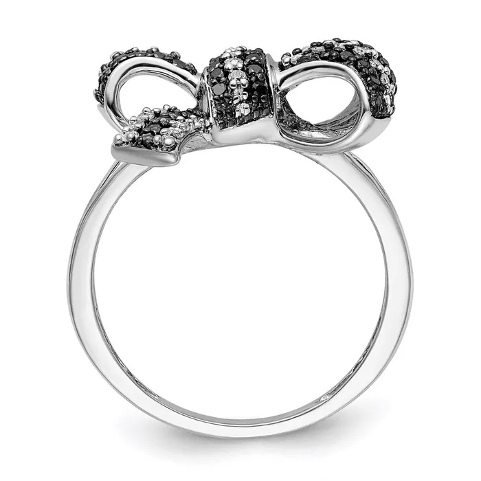 Goldia Rings White Night Sterling Silver Rhodiumplated Black and White Diamond Bow Ring