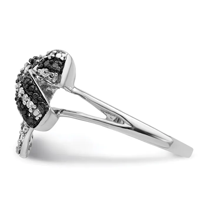 Goldia Rings White Night Sterling Silver Rhodiumplated Black and White Diamond Bow Ring