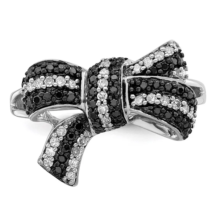 Goldia Rings White Night Sterling Silver Rhodiumplated Black and White Diamond Bow Ring