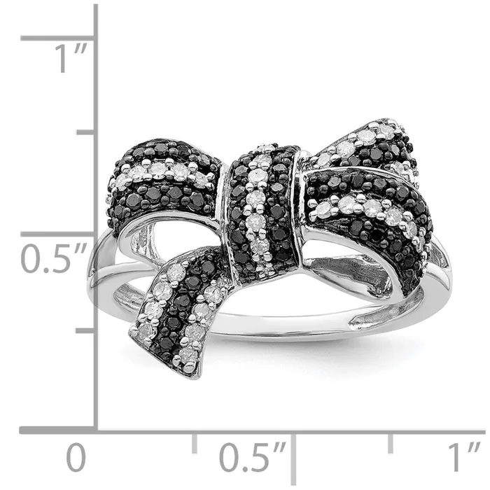 Goldia Rings White Night Sterling Silver Rhodiumplated Black and White Diamond Bow Ring
