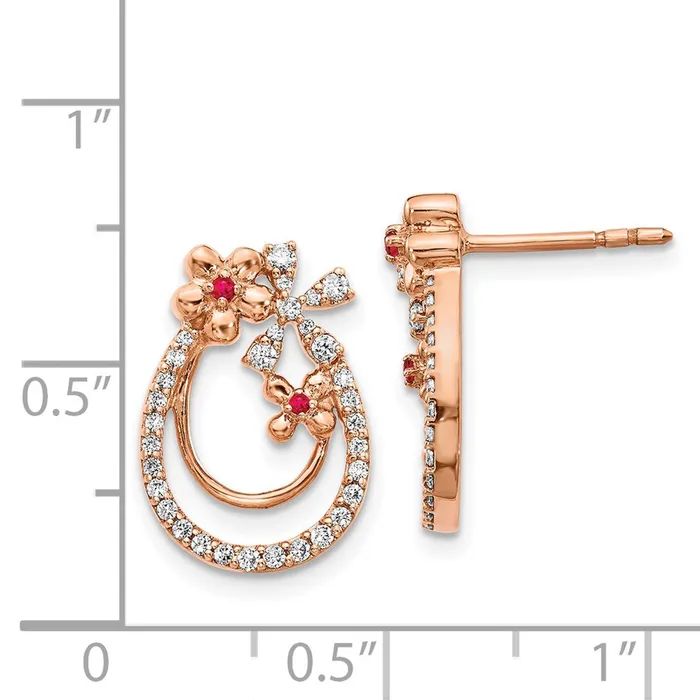 Goldia Solid 14k Rose Gold Simulated CZ Ruby Flower Earrings Earrings