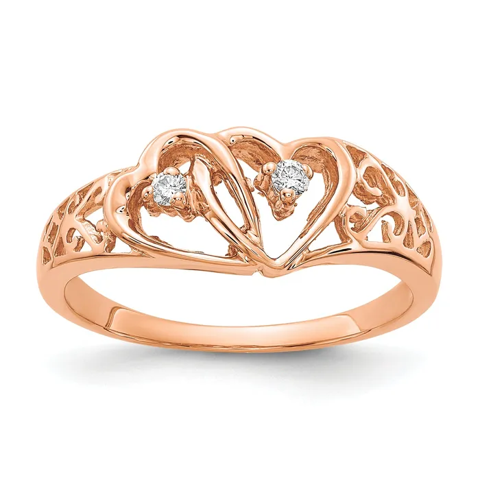 Goldia Solid 14k Rose Gold VS Simulated CZ heart Ring Rings