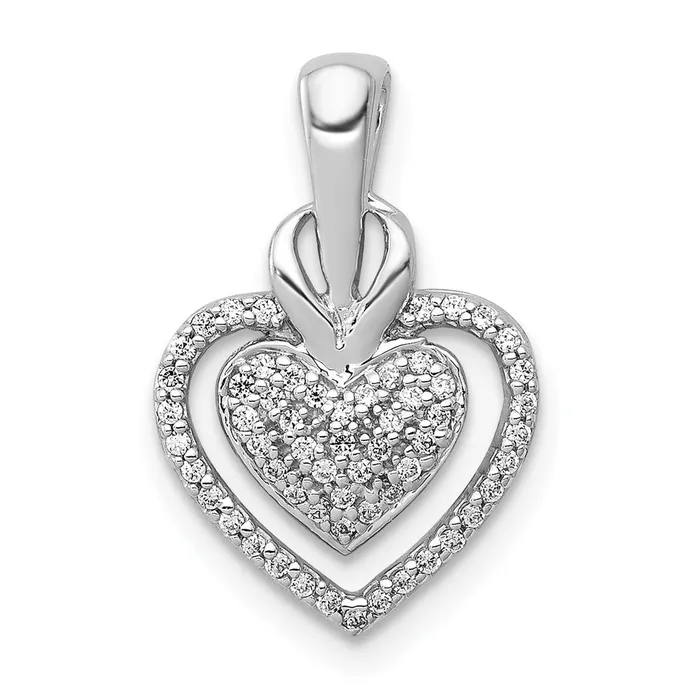 Goldia Solid 14k White Gold 15ct Simulated CZ Fancy Double Heart Chain Slide Necklaces Goldia Solid 14k White Gold 15ct Simulated CZ Fancy Double Heart Chain Slide Necklaces