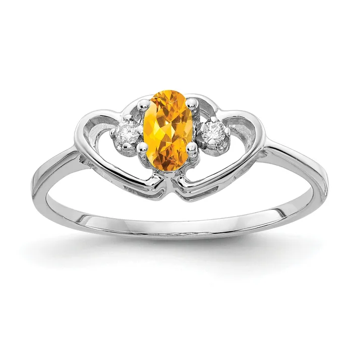 Goldia Solid 14k White Gold 5x3mm Oval Simulated Citrine AA CZ Ring Rings