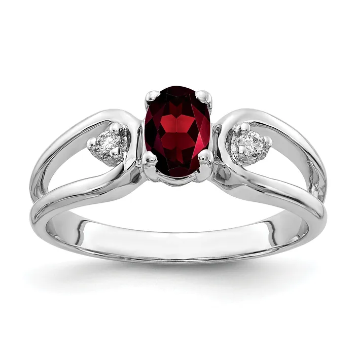Goldia Solid 14k White Gold 6x4mm Oval Simulated Garnet VS CZ Ring Rings