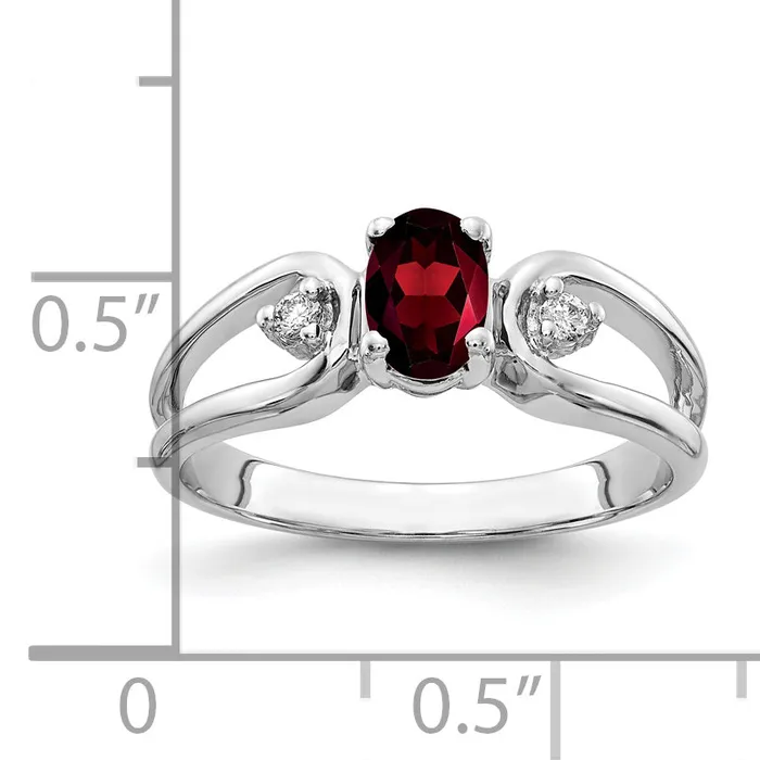 Goldia Solid 14k White Gold 6x4mm Oval Simulated Garnet VS CZ Ring Rings
