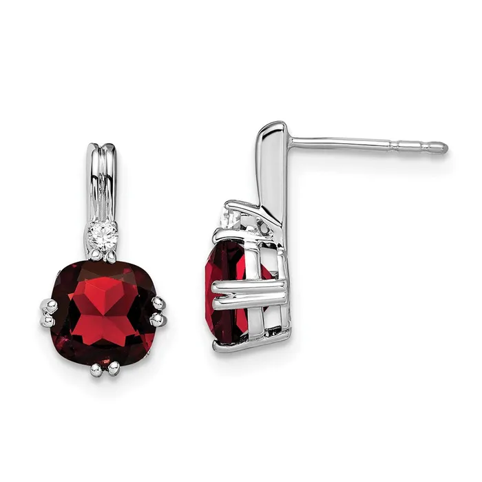Goldia Solid 14k White Gold Cushion Simulated Garnet and CZ Earrings Earrings