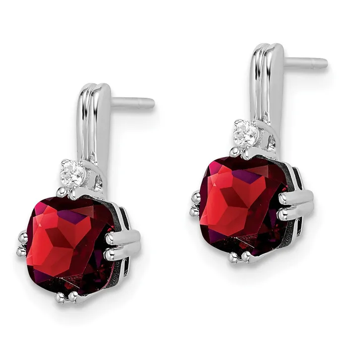 Goldia Solid 14k White Gold Cushion Simulated Garnet and CZ Earrings Earrings Goldia Solid 14k White Gold Cushion Simulated Garnet and CZ Earrings Earrings