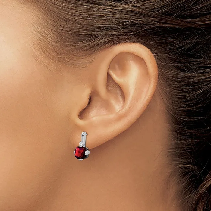 Goldia Solid 14k White Gold Cushion Simulated Garnet and CZ Earrings Earrings Goldia Solid 14k White Gold Cushion Simulated Garnet and CZ Earrings Earrings