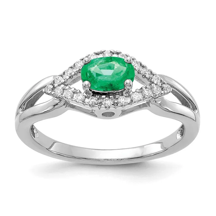 Goldia Solid 14k White Gold Simulated CZ and Emerald Ring Rings