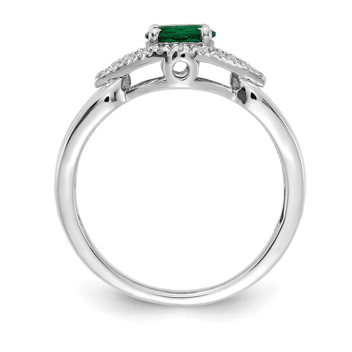 Goldia Solid 14k White Gold Simulated CZ and Emerald Ring Rings