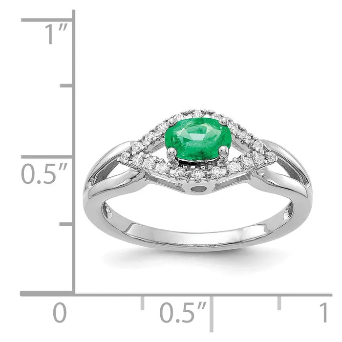 Goldia Solid 14k White Gold Simulated CZ and Emerald Ring Rings
