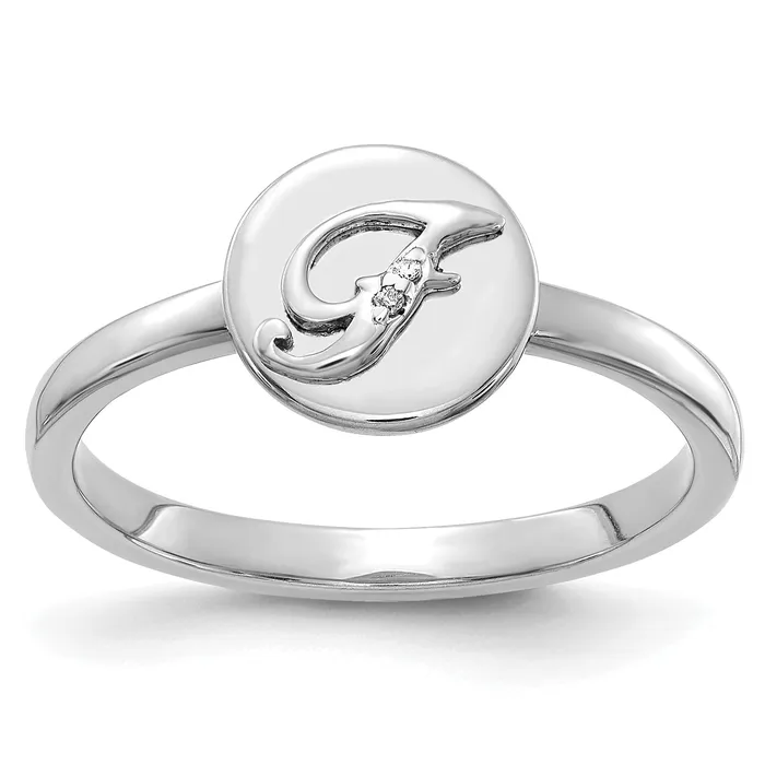 Goldia Solid 14k White Gold Simulated CZ Initial F Ring Rings
