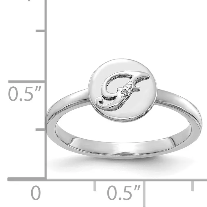 Goldia Solid 14k White Gold Simulated CZ Initial F Ring Rings