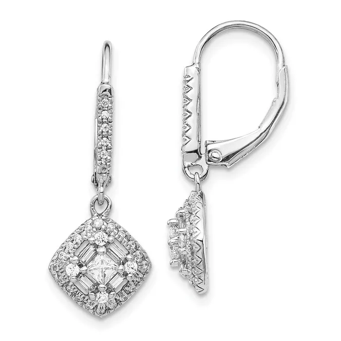 Goldia Solid 14k White Gold Simulated CZ LeverbacK Earrings Earrings
