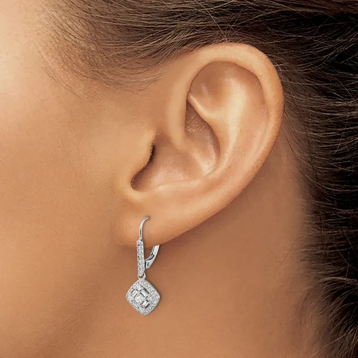 Goldia Solid 14k White Gold Simulated CZ LeverbacK Earrings Earrings