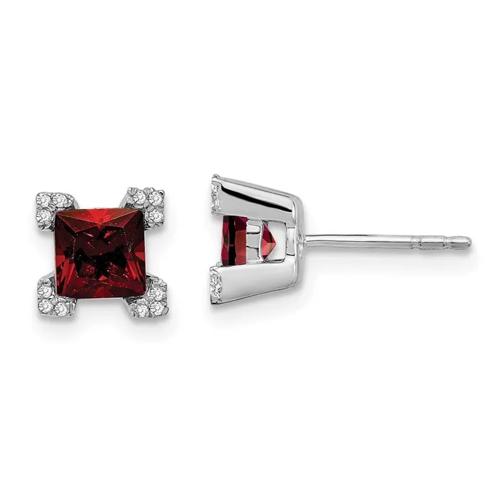 Goldia Solid 14k White Gold Square Simulated Garnet and CZ Earrings Earrings