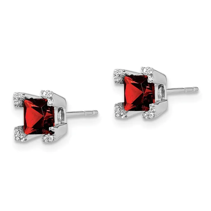 Goldia Solid 14k White Gold Square Simulated Garnet and CZ Earrings Earrings