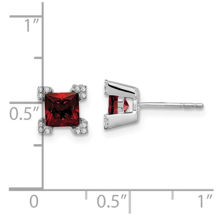 Goldia Solid 14k White Gold Square Simulated Garnet and CZ Earrings Earrings