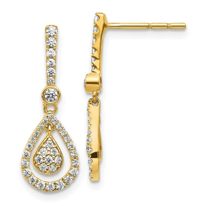 Goldia Solid 14k Yellow Gold Simulated CZ Fancy Teardrop Dangle Post Earrings Earrings