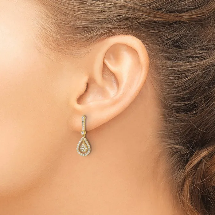 Goldia Solid 14k Yellow Gold Simulated CZ Fancy Teardrop Dangle Post Earrings Earrings Goldia Solid 14k Yellow Gold Simulated CZ Fancy Teardrop Dangle Post Earrings Earrings