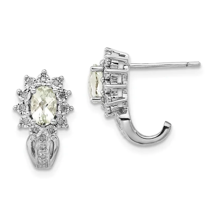 Goldia Sterling Silver Diamond u0026 Oval Green Quartz Earrings Earrings