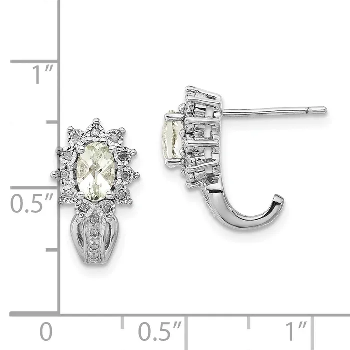Goldia Sterling Silver Diamond u0026 Oval Green Quartz Earrings Earrings