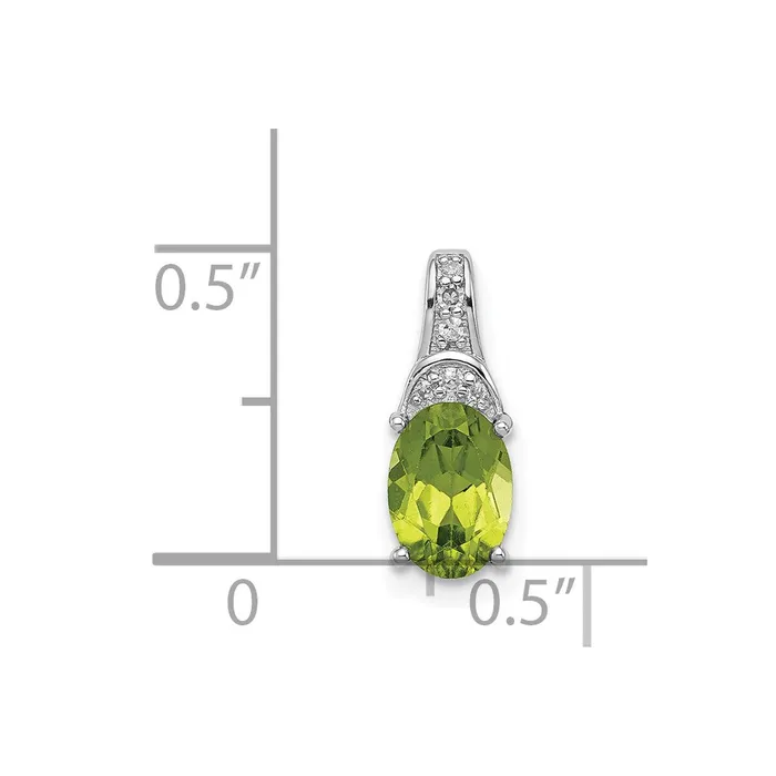 Goldia Sterling Silver Rhodiumplated Diamond and Peridot Oval Pendant Necklaces