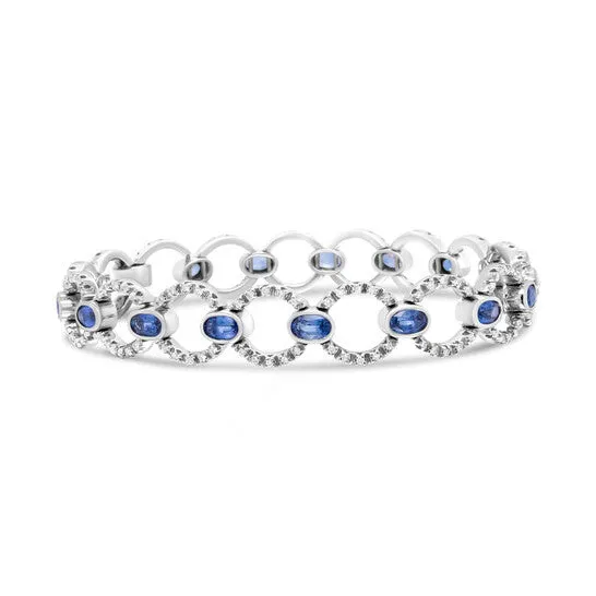 JMS always Bracelets Original Haus of Brilliance 18K White Gold 6 Cttw Diamond and 5x3mm Oval Blue Sapphire Openwork Circle Link Bracelet Size 7 JMS always Bracelets Original Haus of Brilliance 18K White Gold 6 Cttw Diamond and 5x3mm Oval Blue Sapphire Openwork Circle Link Bracelet Size 7