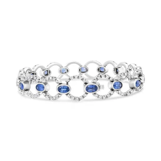 JMS always Bracelets Original Haus of Brilliance 18K White Gold 6 Cttw Diamond and 5x3mm Oval Blue Sapphire Openwork Circle Link Bracelet Size 7 JMS always Bracelets Original Haus of Brilliance 18K White Gold 6 Cttw Diamond and 5x3mm Oval Blue Sapphire Openwork Circle Link Bracelet Size 7