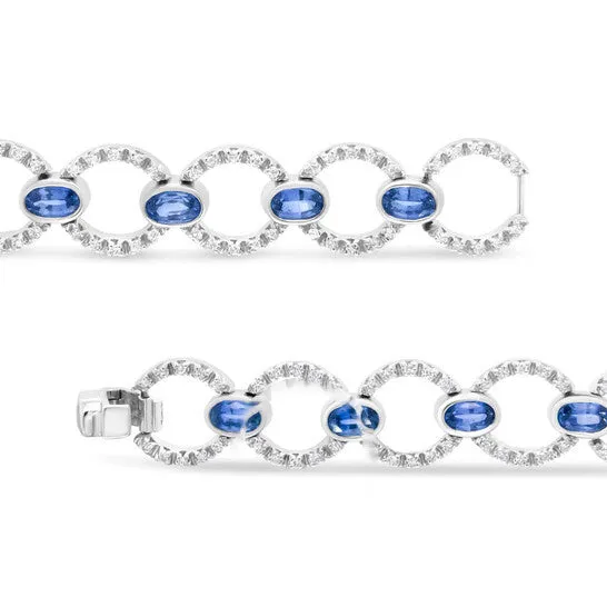 JMS always Bracelets Original Haus of Brilliance 18K White Gold 6 Cttw Diamond and 5x3mm Oval Blue Sapphire Openwork Circle Link Bracelet Size 7 JMS always Bracelets Original Haus of Brilliance 18K White Gold 6 Cttw Diamond and 5x3mm Oval Blue Sapphire Openwork Circle Link Bracelet Size 7