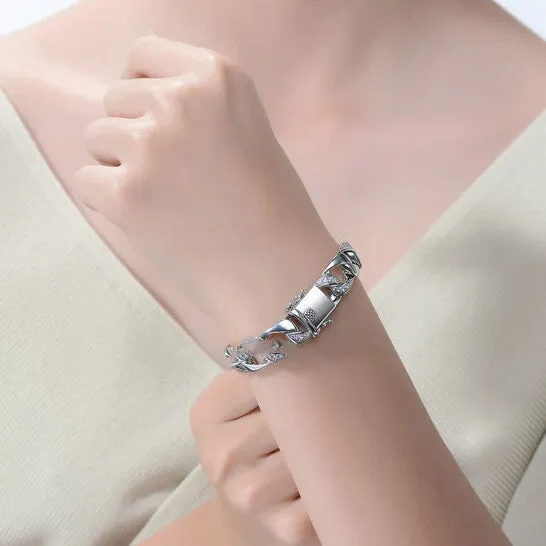 JMS always Bracelets Original Megan Walford White GoldPlated with Iced Out Diamond Cubic ZIrconia Miami Cuban Chain Bracelet in Sterling Silver JMS always Bracelets Original Megan Walford White GoldPlated with Iced Out Diamond Cubic ZIrconia Miami Cuban Chain Bracelet in Sterling Silver