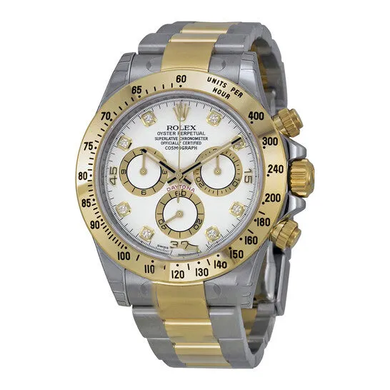 JMS always Bracelets Original Rolex Cosmograph Daytona White With 8 Diamonds Dial Stainless steel and 18K Yellow Gold Oyster Bracelet Automatic Mens Watch 116523WDO