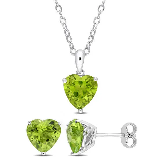 JMS always Earrings Original Amour 5 CT TGW HeartShape Peridot 2Piece Solitaire Pendant with Chain and Stud Earrings Set in Sterling Silver JMS always Earrings Original Amour 5 CT TGW HeartShape Peridot 2Piece Solitaire Pendant with Chain and Stud Earrings Set in Sterling Silver