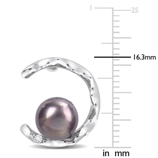 JMS always Earrings Original AMOUR 758mm Black Freshwater Cultured Pearl and White Topaz Open Wave Earrings In Sterling Silver JMS always Earrings Original AMOUR 758mm Black Freshwater Cultured Pearl and White Topaz Open Wave Earrings In Sterling Silver