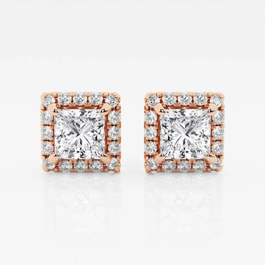 JMS always Earrings Original Brilliant Diamond 14KT Rose Gold 3 12 cttw PrincessCut Lab Grown Diamond Halo Stud Earrings for Women FGVSSI GSI JMS always Earrings Original Brilliant Diamond 14KT Rose Gold 3 12 cttw PrincessCut Lab Grown Diamond Halo Stud Earrings for Women FGVSSI GSI
