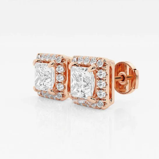JMS always Earrings Original Brilliant Diamond 14KT Rose Gold 3 12 cttw PrincessCut Lab Grown Diamond Halo Stud Earrings for Women FGVSSI GSI JMS always Earrings Original Brilliant Diamond 14KT Rose Gold 3 12 cttw PrincessCut Lab Grown Diamond Halo Stud Earrings for Women FGVSSI GSI