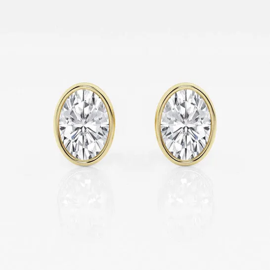 JMS always Earrings Original Brilliant Diamond 14KT Yellow Gold 2 cttw OvalCut Lab Grown Diamond Bezel Set Solitaire Stud Earrings for Women FGVSSI JMS always Earrings Original Brilliant Diamond 14KT Yellow Gold 2 cttw OvalCut Lab Grown Diamond Bezel Set Solitaire Stud Earrings for Women FGVSSI