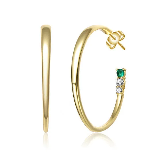 JMS always Earrings Original Megan Walford 14k Yellow Gold Plated with Emerald Cubic Zirconia 3Stone CHoop Earrings in Sterling Silver JMS always Earrings Original Megan Walford 14k Yellow Gold Plated with Emerald Cubic Zirconia 3Stone CHoop Earrings in Sterling Silver