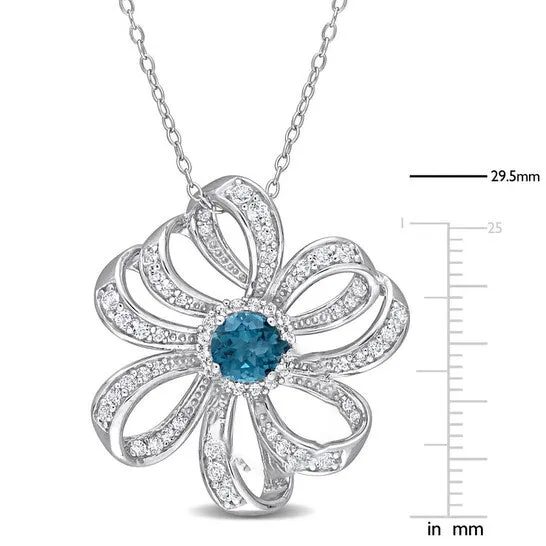 JMS always Necklaces Original AMOUR 2 14 CT TGW London Blue Topaz and White Topaz Flower Pendant with Chain In Sterling Silver JMS always Necklaces Original AMOUR 2 14 CT TGW London Blue Topaz and White Topaz Flower Pendant with Chain In Sterling Silver