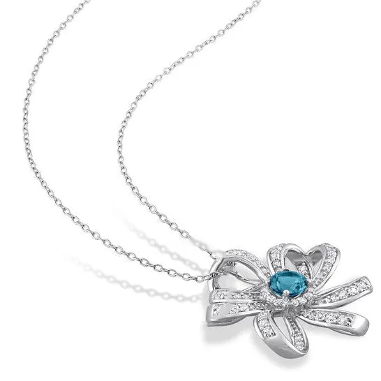 JMS always Necklaces Original AMOUR 2 14 CT TGW London Blue Topaz and White Topaz Flower Pendant with Chain In Sterling Silver JMS always Necklaces Original AMOUR 2 14 CT TGW London Blue Topaz and White Topaz Flower Pendant with Chain In Sterling Silver