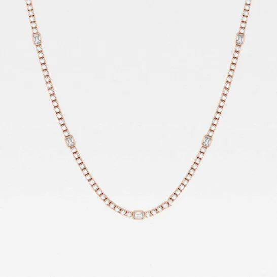 JMS always Necklaces Original Brilliant Diamond 95 cttw 14KT Rose Gold Prong Setting RadiantCut Lab Grown Diamond Tennis Necklace for WomenVS2 JMS always Necklaces Original Brilliant Diamond 95 cttw 14KT Rose Gold Prong Setting RadiantCut Lab Grown Diamond Tennis Necklace for WomenVS2
