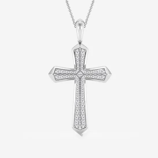 JMS always Necklaces Original Brilliant Diamond Sterling Silver 1 ctw Round Lab Grown Diamond Double Row Cross Necklace for Men FG VS2 JMS always Necklaces Original Brilliant Diamond Sterling Silver 1 ctw Round Lab Grown Diamond Double Row Cross Necklace for Men FG VS2