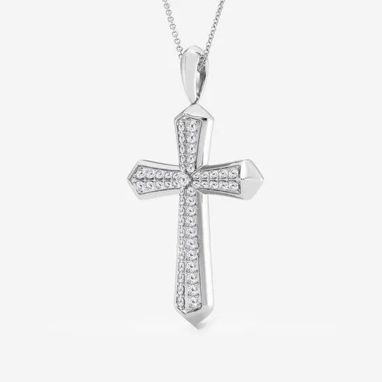 JMS always Necklaces Original Brilliant Diamond Sterling Silver 1 ctw Round Lab Grown Diamond Double Row Cross Necklace for Men FG VS2 JMS always Necklaces Original Brilliant Diamond Sterling Silver 1 ctw Round Lab Grown Diamond Double Row Cross Necklace for Men FG VS2