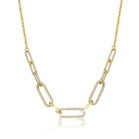 JMS always Original Megan Walford Sterling Silver 14k Yellow Gold Plated with Cubic Zirconia Elongated Cable Link Chain Necklace Necklaces JMS always Original Megan Walford Sterling Silver 14k Yellow Gold Plated with Cubic Zirconia Elongated Cable Link Chain Necklace Necklaces
