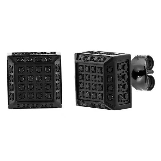 JMS always Original Robert Alton 12CTW Black Diamond Stainless Steel with Black Finish Mens Cube Earrings Earrings JMS always Original Robert Alton 12CTW Black Diamond Stainless Steel with Black Finish Mens Cube Earrings Earrings